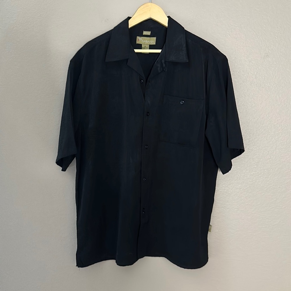 Cabana Black Sueded Short Sleeve Button Up Shirt with Subtle Tropical Print XL